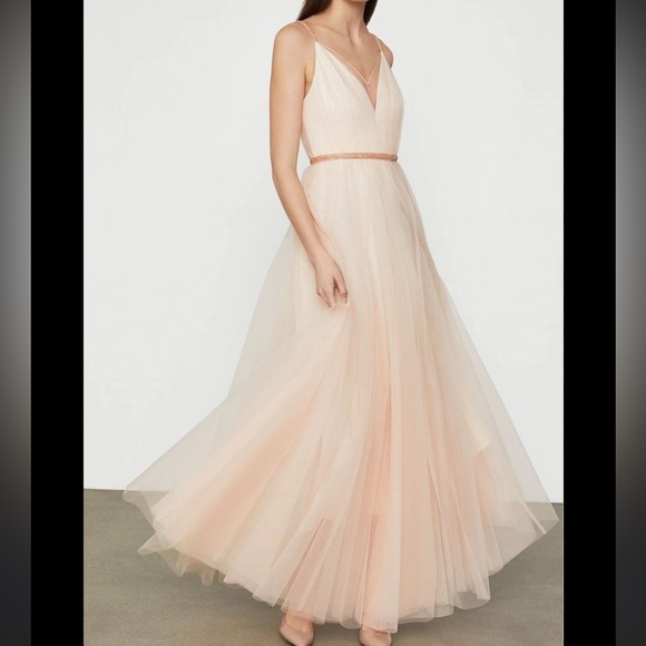BCBGMaxazria Almond Pink Tulle Evening Gown Size 0 - Picture 1 of 8